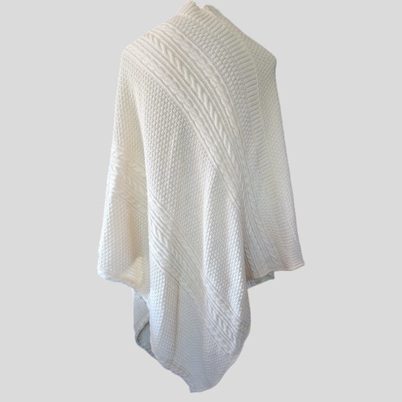 GREEN 3 COTTON SWEATER KNIT PULLOVER CABLE PONCHO OSFA - Picture 3 of 6